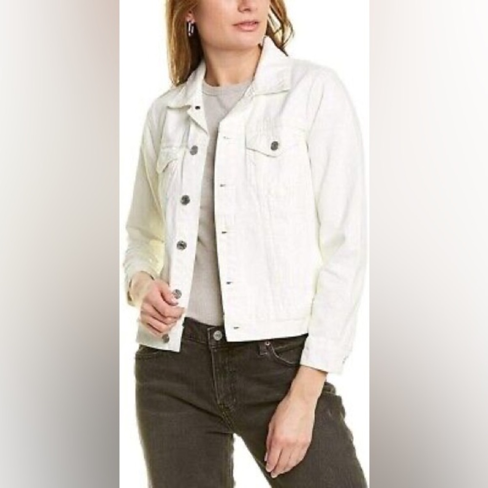 Lucky Brand White Cropped Denim Jean Jacket Women’s XL Distressed Trucker Jacket - Picture 2 of 10